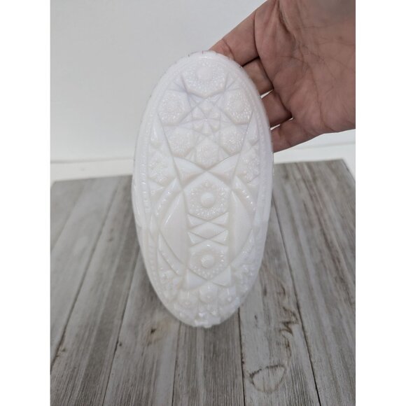 White Pressed Glass Lid ONLY Oval 8 1/4" by 4" - Picture 5 of 6